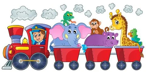 Train with happy animals - illustration. Stock Illustration