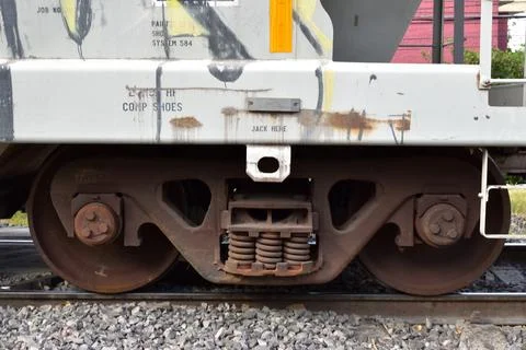 The train has a rusty wheel and is on a track in Guadalajara 写真素材