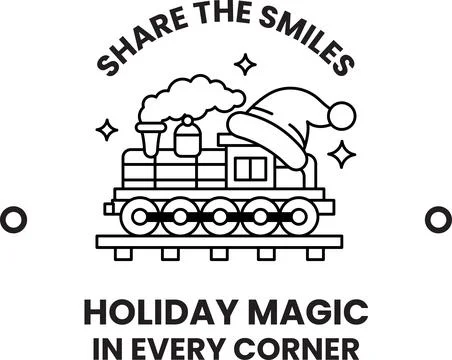 A train with a hat on it and the words "share the smiles" written below it Stock Illustration