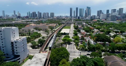 Train headed to downtown Miami Stock Footage 201114428