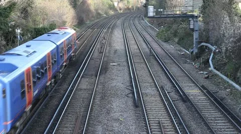 Train heads out and another comes toward Video stock 20560480