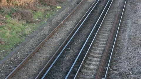 Train heads through frame Video stock 20559699