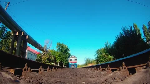 Train hitting the camera Stock Footage 148101758