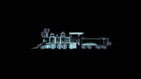 Train Hologram Wireframe. Nice 3D Render on a black background Stock Illustration