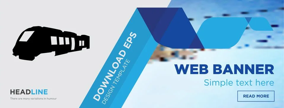Train horizontal webpage banner template design with flat icon and blue Illustrazione stock gratuita