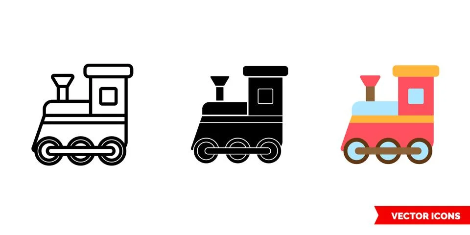 Train icon of 3 types. Isolated vector sign symbol. Stock Illustration