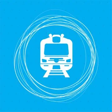 Train icon on a blue background with abstract circles around and place for yo Stock-Illustration