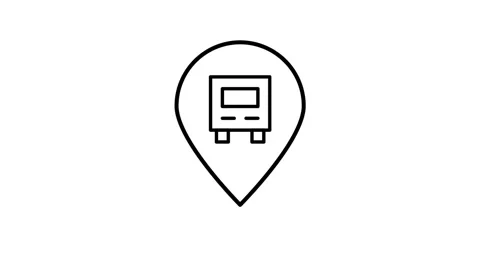 Train icon displayed on a red map pin, indicating a train station location. Stock Footage 332988512