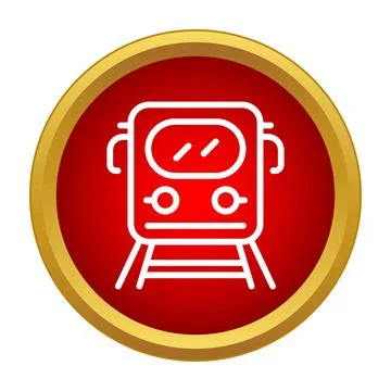 Train icon graphic with rails in a red and gold circle Stock Illustration