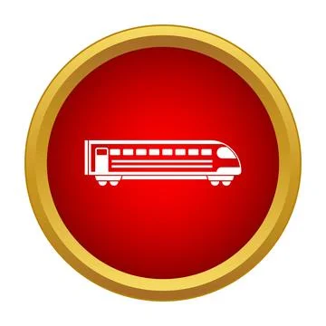 Train icon on red circle badge illustrating travel イラスト素材