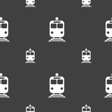 Train icon sign. Seamless pattern on a gray background. Vector Stock Illustration