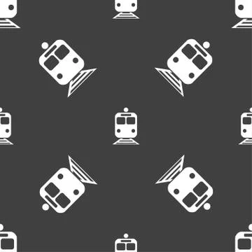 Train icon sign. Seamless pattern on a gray background. Vector イラスト素材