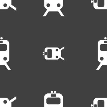 Train icon sign. Seamless pattern on a gray background. Vector Illustrazione stock