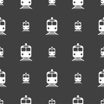 Train icon sign. Seamless pattern on a gray background. Vector Stock Illustration