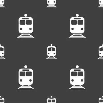 Train icon sign. Seamless pattern on a gray background. Vector Stock Illustration