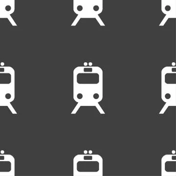 Train icon sign. Seamless pattern on a gray background. Stock Illustration