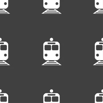 Train icon sign. Seamless pattern on a gray background. Illustrazione stock