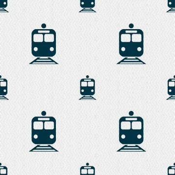 Train icon sign. Seamless pattern with geometric texture. Stock Illustration