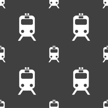 Train icon sign. Seamless pattern on a gray background. Stock Illustration