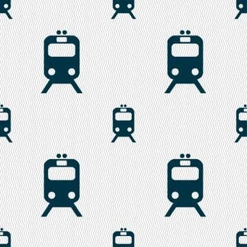 Train icon sign. Seamless pattern with geometric texture. Illustrazione stock