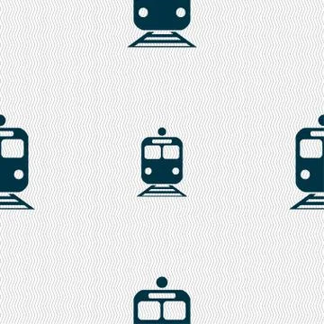 Train icon sign. Seamless pattern with geometric texture. Stock Illustration