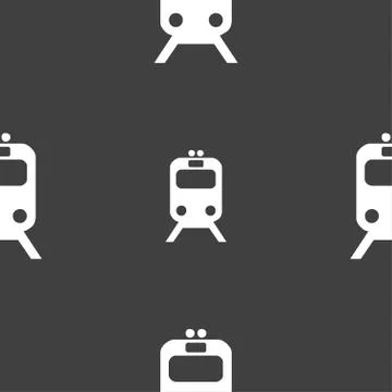 Train icon sign. Seamless pattern on a gray background. Illustrazione stock