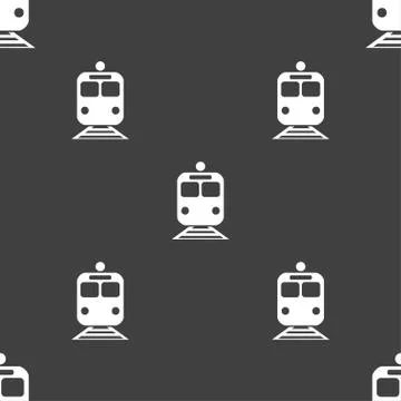 Train icon sign. Seamless pattern on a gray background. Illustrazione stock