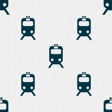 Train icon sign. Seamless pattern with geometric texture. Stock Illustration