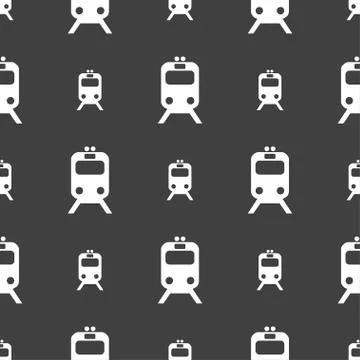 Train icon sign. Seamless pattern on a gray background. Stock Illustration