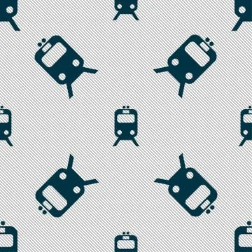 Train icon sign. Seamless pattern with geometric texture. Stock Illustration