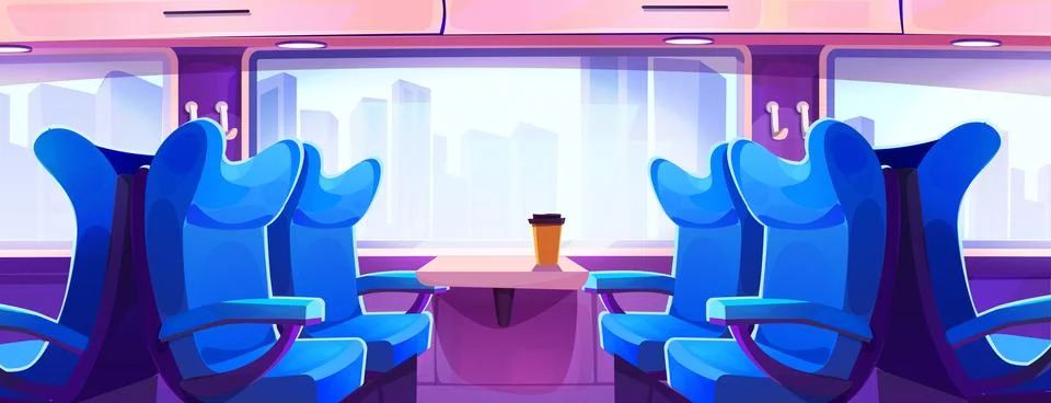 Train inside with seats by window Illustrazione stock