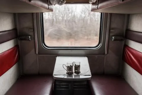 Train interior with empty passageway Foto stock