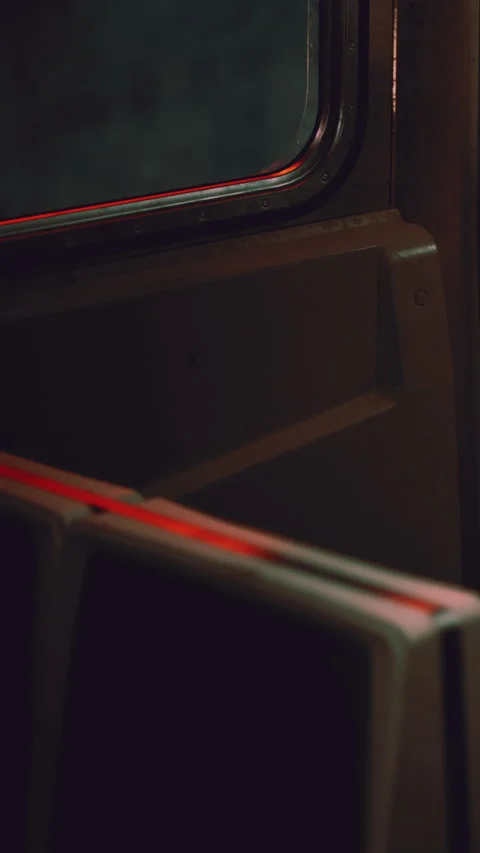 Train interior with empty seats and light shining through the window Stock Footage 341987030