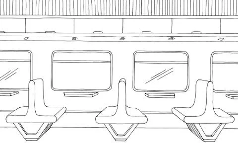 Train interior graphic black white sketch illustration vector Stock Illustration