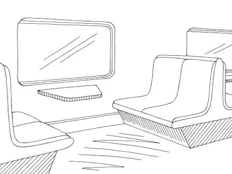 Train interior graphic black white sketch illustration vector Stock Illustration