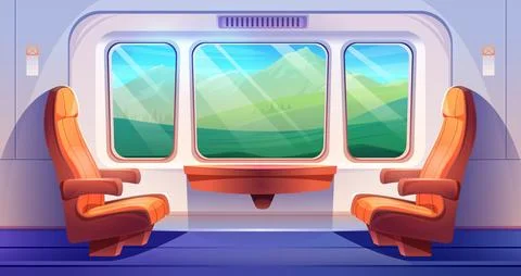 Train interior with orange seats and windows Illustrazione stock