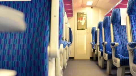 Train - interior - seats - first class - door in the background Stock Footage 41418229