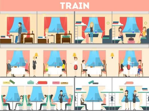 Train interior set. Stock Illustration