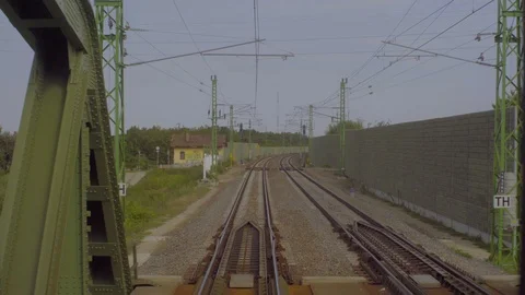 Train Interior View of Rail Bridge Construction Through Back Window Stock Footage 101642900