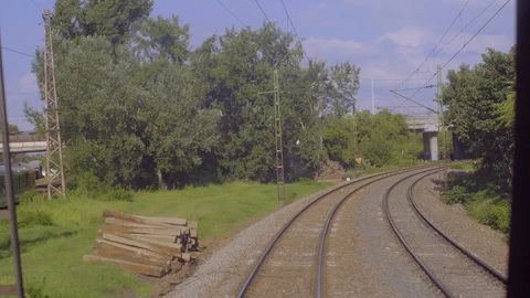 Train Interior View of Rail Road Tracks Through Back Window Stock Footage 101642976