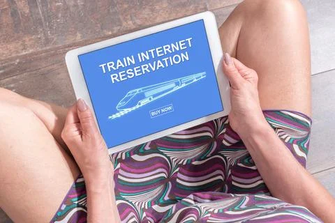 Train internet reservation concept on a tablet Stock Photos