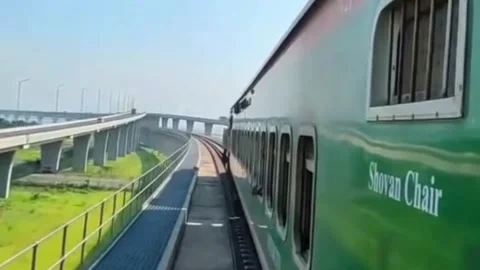 Train Journey Next to Mega Infrastructure Padma Bridge Stock Footage 337717210