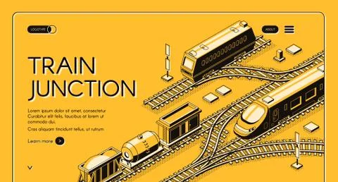 Train junction website isometric vector template Иллюстрация