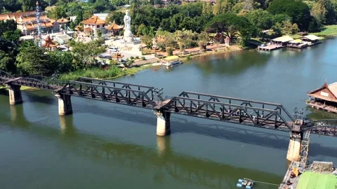 TRAIN ON THE KWAI RIVER BRIDGE 02 Stock Footage 169162400