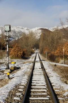 Via train in landscape with snow 스톡 사진