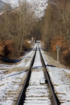 Via train in landscape with snow 스톡 사진