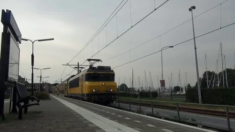 Train leaves the Station Video stock 80336929