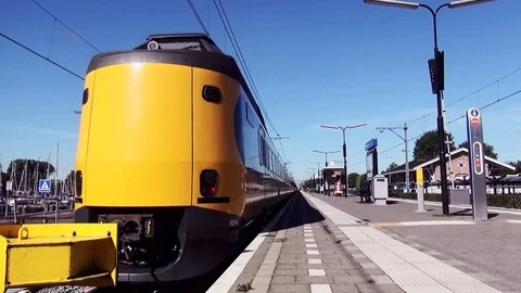  Train leaves the station Stock Footage 84559062