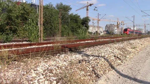 Train leaves the station at a reduced speed Stock Footage 116318572
