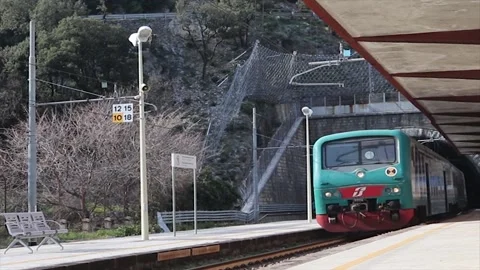 The train leaves the tunnel.  Stock Footage 171659497